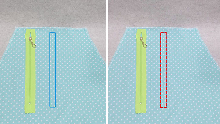 ファスナー位置とミシン縫い