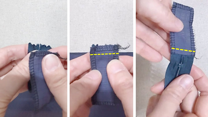 ファスナーにハギレ追加